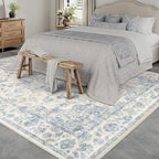 6x9 Washable Neutral Area Rug Blue Vintage Living Room Bedroom Carpet Non-Slip - Image 2