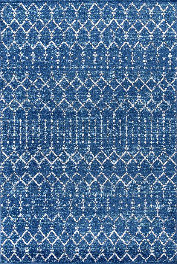 JONATHAN Y Boho Vintage Diamond Blue/White Indoor Area Rug 8X10 ft, Moroccan - Image 2