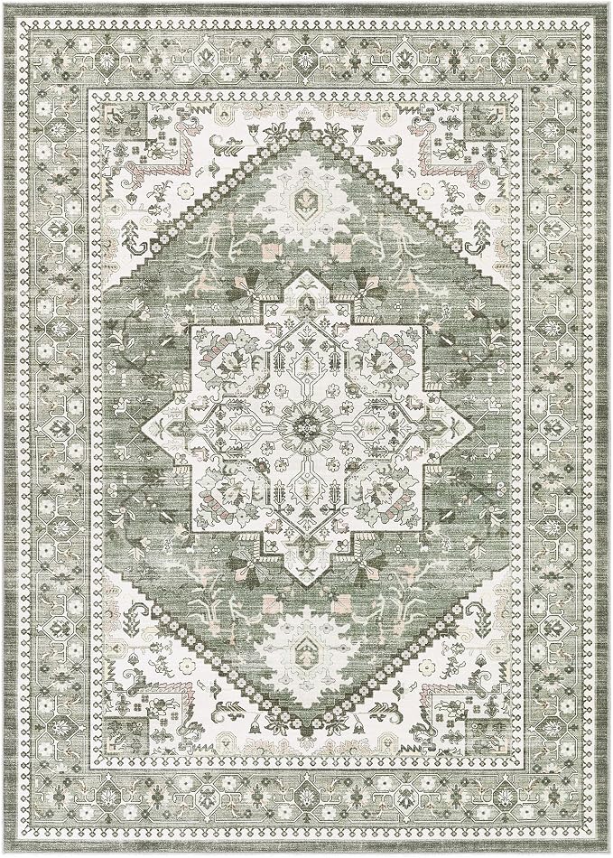 5x8 Vintage Area Rug: Washable Neutral Soft Non Slip Thin Large Floor Carpet - Image 9