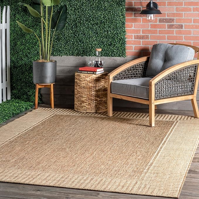 Nuloom Asha Light Brown/Ivory, Striped Border, Soft and Cozy, High Traffic by nuLOOM