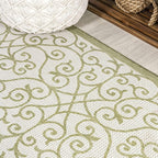 JONATHAN Y Vintage Filigree Indoor Outdoor Runner Rug 2X10 Green/Cream - Image 3