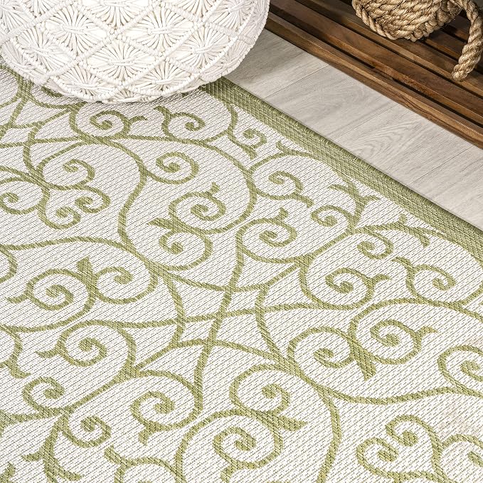JONATHAN Y Vintage Filigree Indoor Outdoor Runner Rug 2X10 Green/Cream - Image 3