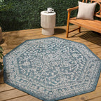 JONATHAN Y Boho Medallion Indoor Outdoor Octagon Area Rug 5 Ft Teal/Gray - Image 3