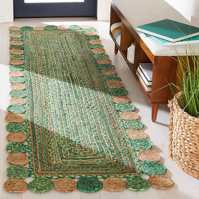 SAFAVIEH Cape Cod Collection 2' 3" x 8' Green / Natural CAP201Y Handmade Boho by Unknown
