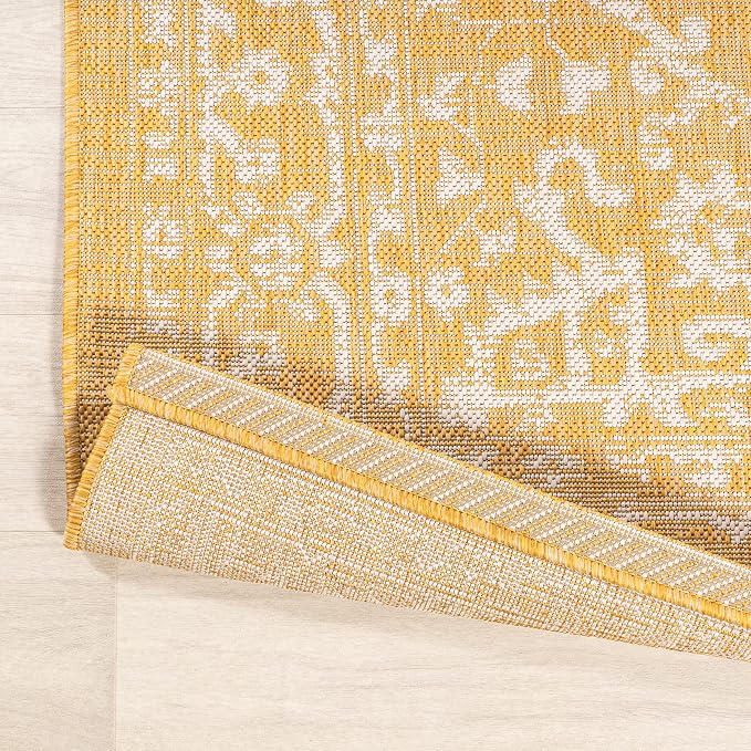 JONATHAN Y Boho Medallion Indoor Outdoor Area Rug 5X8 Yellow/Cream, Malta - Image 5