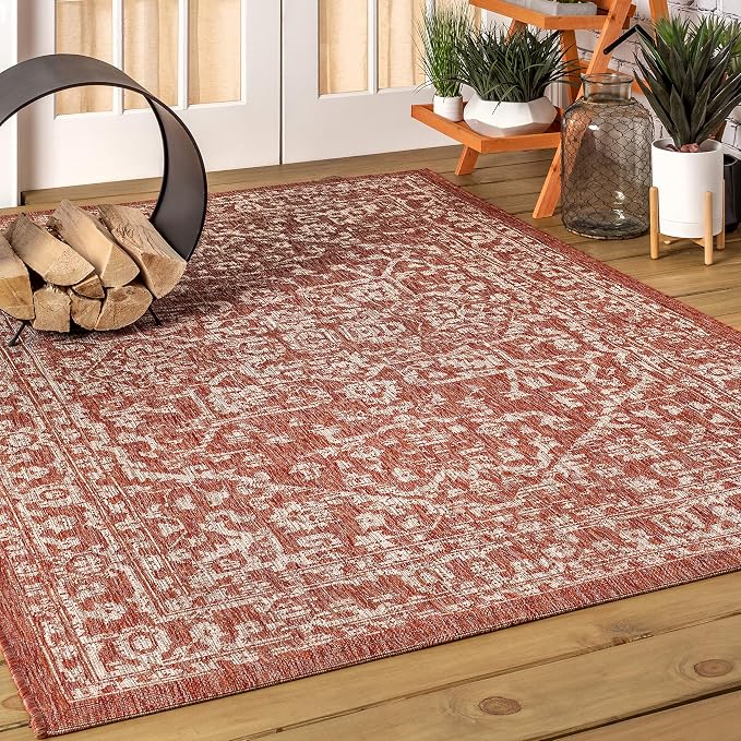 JONATHAN Y Boho Medallion Indoor Outdoor Area Rug 5X8 Red/Taupe, Malta Textured - Image 7