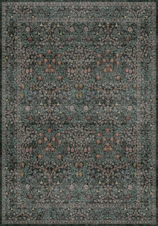 Vintage Dark Green Living Room Rug, 7x10 Washable Area Rugs - Image 2