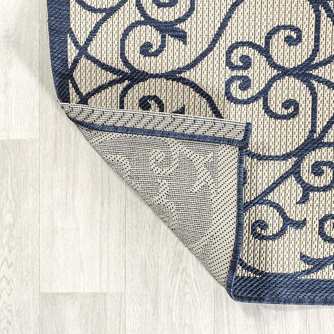 JONATHAN Y Vintage Filigree Indoor Outdoor Runner Rug 2X10 Navy/Beige, Madrid - Image 6