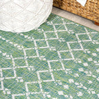 JONATHAN Y Moroccan Geometric Indoor Outdoor Square Area Rug 5X5 Green/Cream - Image 5