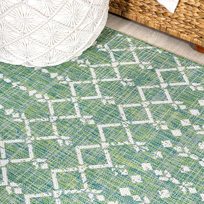 JONATHAN Y Moroccan Geometric Indoor Outdoor Runner Rug 2X10 Green/Cream - Image 5