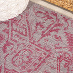 JONATHAN Y Boho Medallion Indoor Outdoor Round Area Rug 5 Ft Light Gray/Fuchsia - Image 5