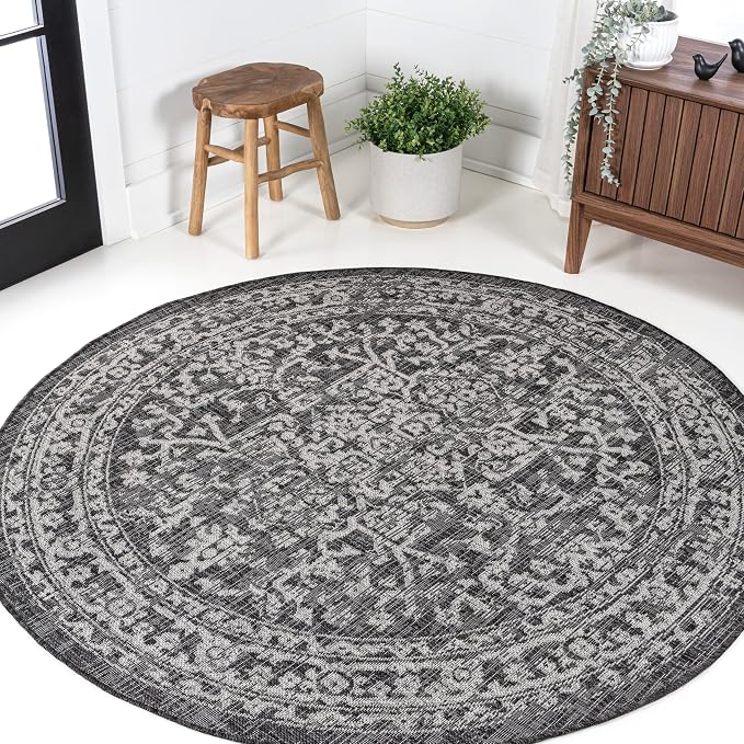 JONATHAN Y Boho Medallion Indoor Outdoor Round Area Rug 5 Ft Black/Gray - Image 3