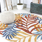 JONATHAN Y Tropics Palm Leaves Indoor Outdoor Round Area Rug 6 Ft Cream/Orange by JONATHANY