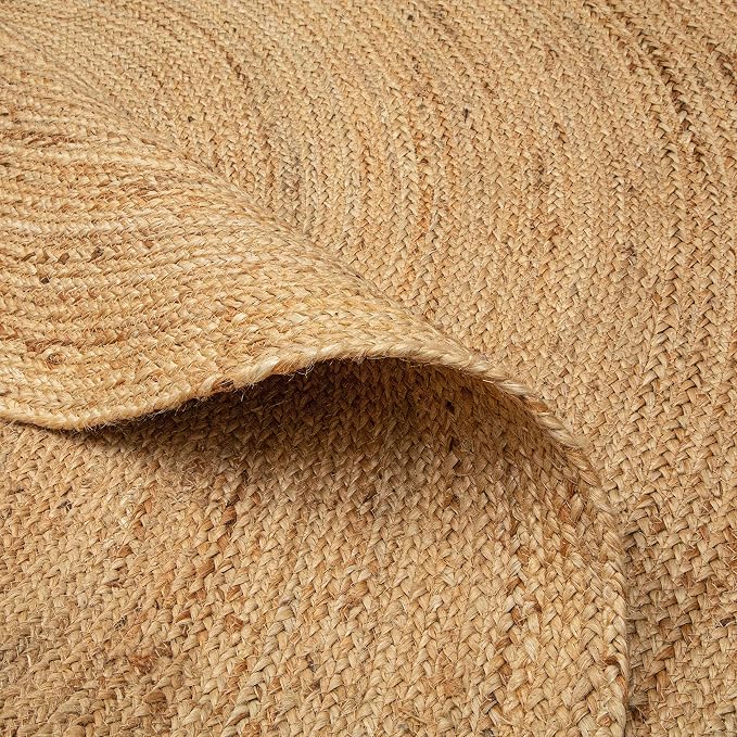 Hausattire Hand Woven Jute Braided Rug, 3’ Round – Natural, Reversible Boho - Image 6
