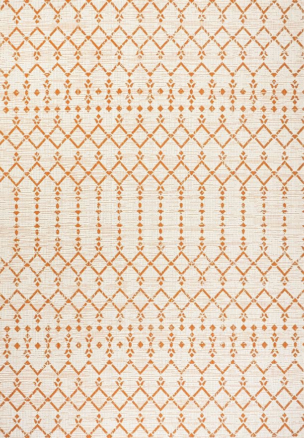 JONATHAN Y Moroccan Geometric Indoor Outdoor Area Rug 9X12 Cream/Orange - Image 9
