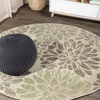JONATHAN Y Floral Textured Weave Indoor Outdoor Round Area Rug 6 Ft Sage/Brown by JONATHANY