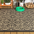 JONATHAN Y Vintage Filigree Indoor Outdoor Area Rug 5X8 Black/Khaki, Madrid - Image 9