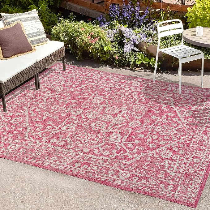 JONATHAN Y Boho Medallion Indoor Outdoor Area Rug 3X5 Fuchsia/Light Gray - Image 4