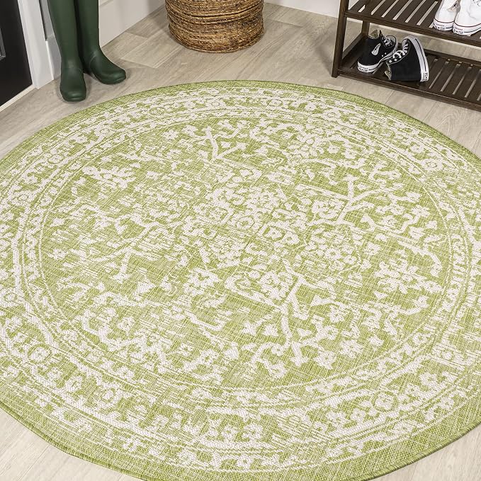 JONATHAN Y Boho Medallion Indoor Outdoor Round Area Rug 5 Ft Green/Cream by JONATHANY