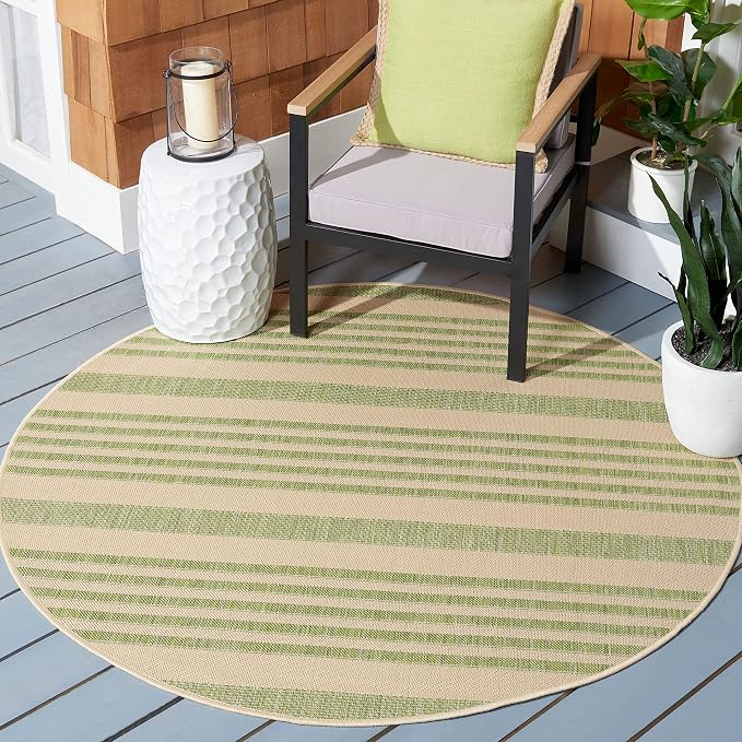 SAFAVIEH Courtyard Collection 6'7" Round Beige/Sweet Pea CY6062 Stripe Indoor/ by Unknown