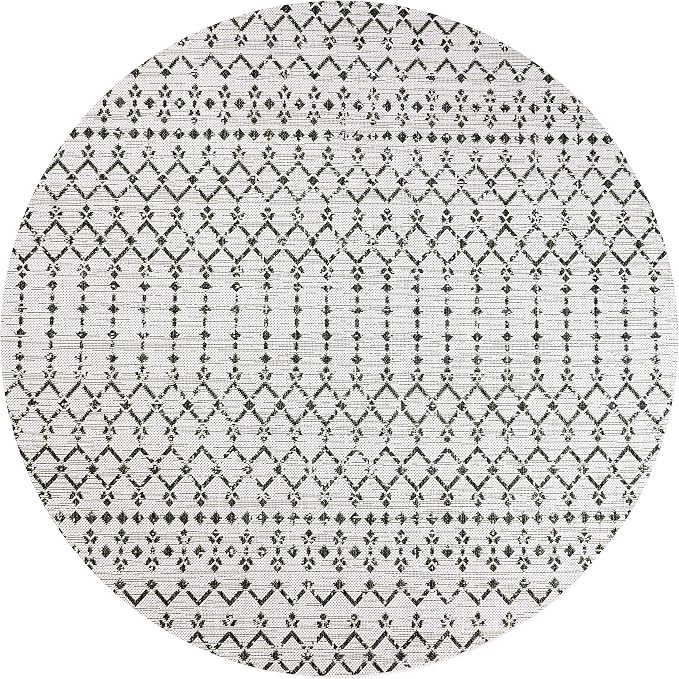 JONATHAN Y Moroccan Geometric Indoor Outdoor Round Area Rug 4 Ft Cream/Black - Image 9