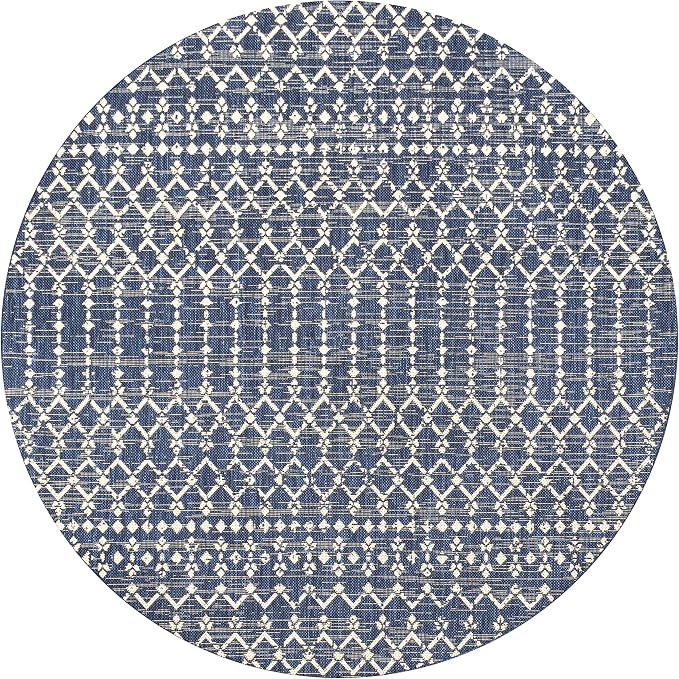 JONATHAN Y Moroccan Geometric Indoor Outdoor Round Area Rug 4 Ft Navy/Beige - Image 8