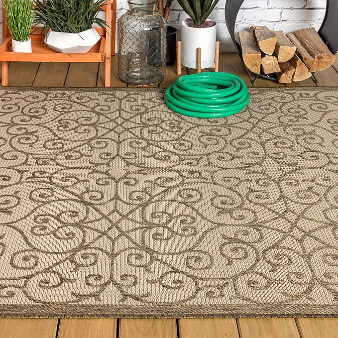 JONATHAN Y Vintage Filigree Indoor Outdoor Area Rug 4X6 Beige/Brown, Madrid - Image 10
