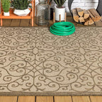 JONATHAN Y Vintage Filigree Indoor Outdoor Area Rug 5X8 Beige/Brown, Madrid - Image 10