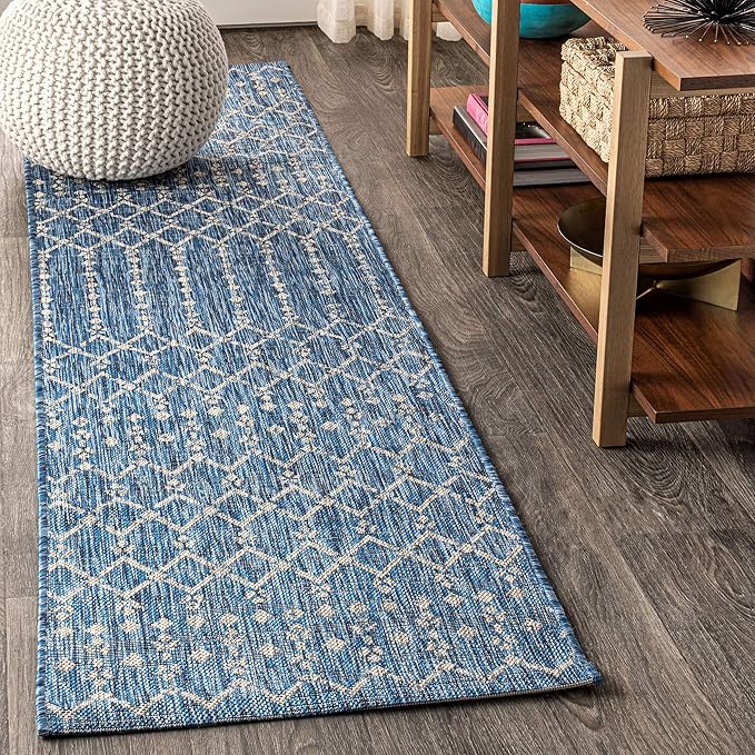 JONATHAN Y Moroccan Geometric Indoor Outdoor Runner Rug 2X14 Navy/Light Gray by JONATHANY