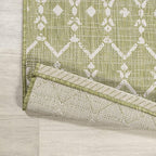 JONATHAN Y Moroccan Geometric Indoor Outdoor Runner Rug 2X10 Light Green/Cream - Image 6