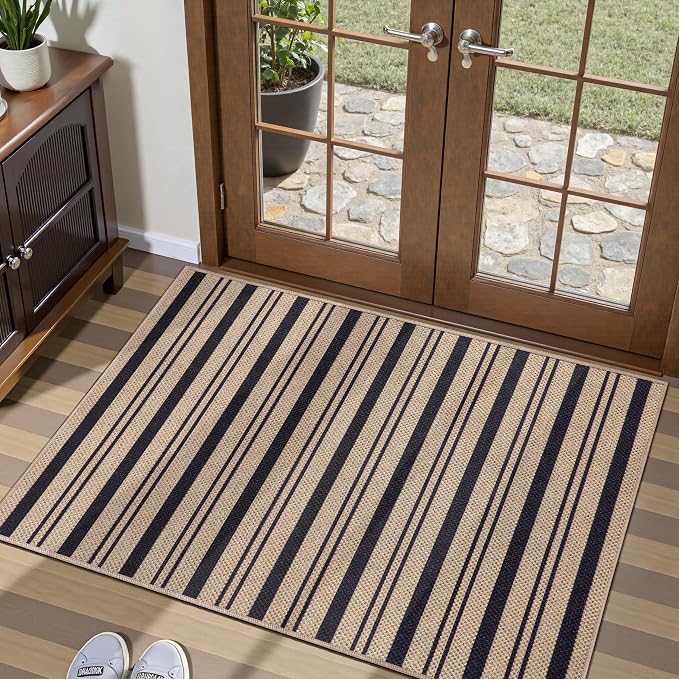 Tangsoo Stripe Easy Jute Rug, Ultra Thin 2x3 Outdoor Rug - Image 2