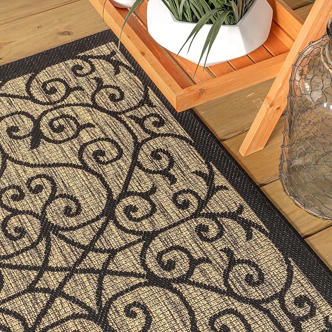 JONATHAN Y Vintage Filigree Indoor Outdoor Runner Rug 2X20 Black/Khaki - Image 4