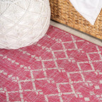 JONATHAN Y Moroccan Geometric Indoor Outdoor Round Area Rug 5 Ft Fuchsia/Light - Image 5