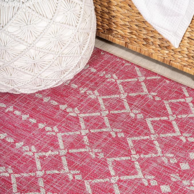 JONATHAN Y Moroccan Geometric Indoor Outdoor Round Area Rug 5 Ft Fuchsia/Light - Image 5