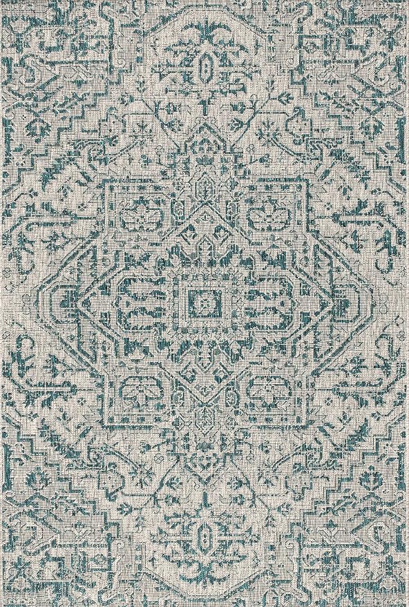 JONATHAN Y Boho Medallion Indoor Outdoor Area Rug 3X5 Teal/Gray, Estrella - Image 8