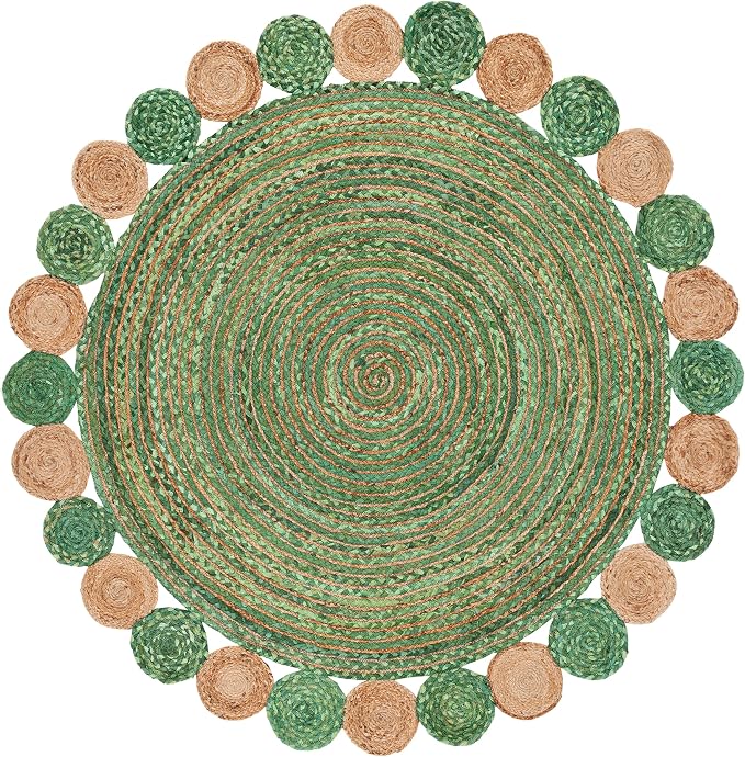 SAFAVIEH Cape Cod Collection 6' Round Green/Natural CAP201Y Handmade Boho - Image 2