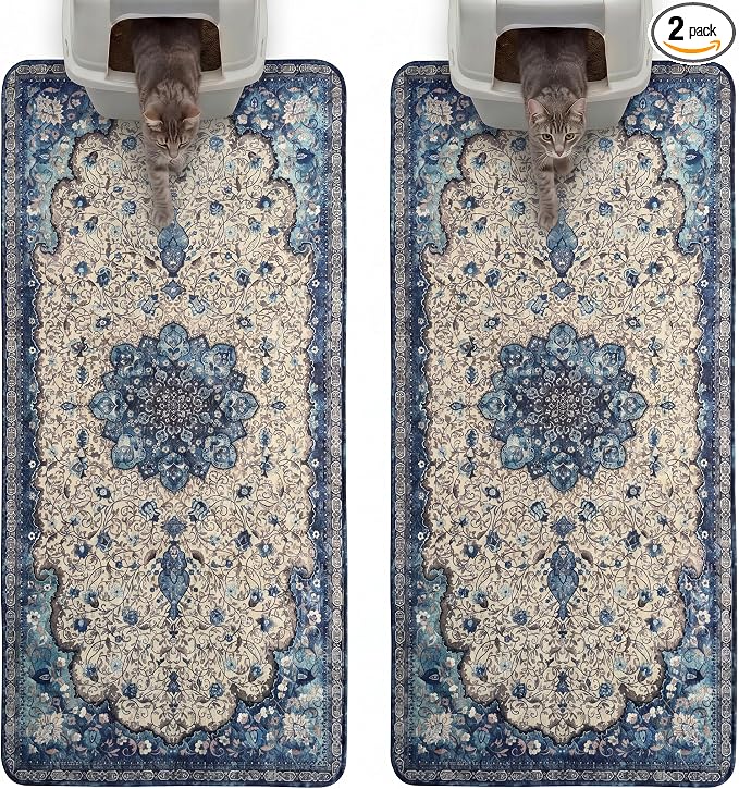 Hompet Cat Litter Mat 2 Pack, 24.8x54 Large Machine Washable Trapping Mats by Hompet