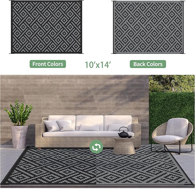 GENIMO Outdoor Rug for Patio Clearance, 10x14 Waterproof Large Mat, Reversible - Image 4