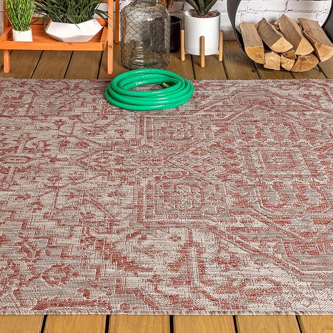 JONATHAN Y Boho Medallion Indoor Outdoor Area Rug 3X5 Red/Taupe, Estrella - Image 11