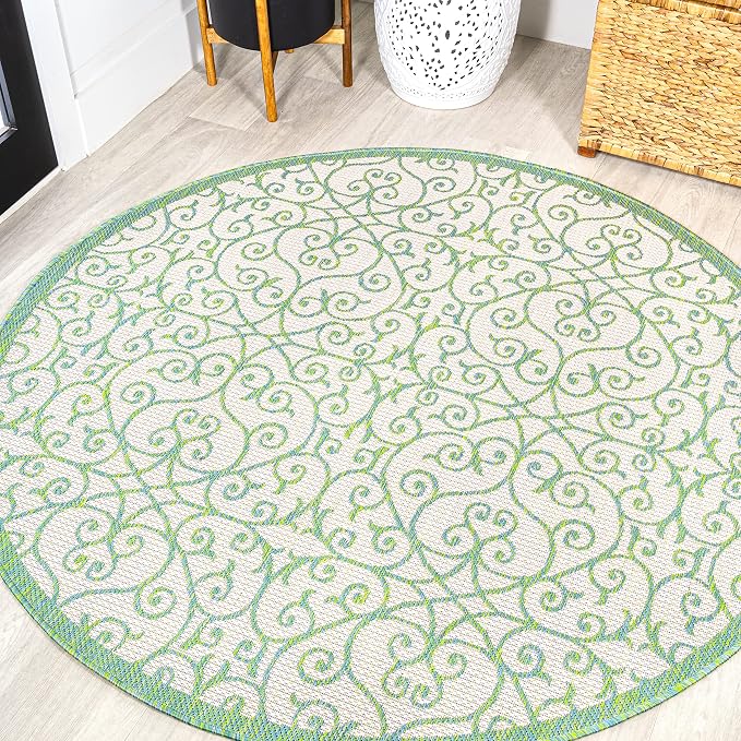 JONATHAN Y Vintage Filigree Indoor Outdoor Round Area Rug 5 Ft Cream/Green by JONATHANY