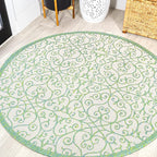 JONATHAN Y Vintage Filigree Indoor Outdoor Round Area Rug 5 Ft Cream/Green by JONATHANY