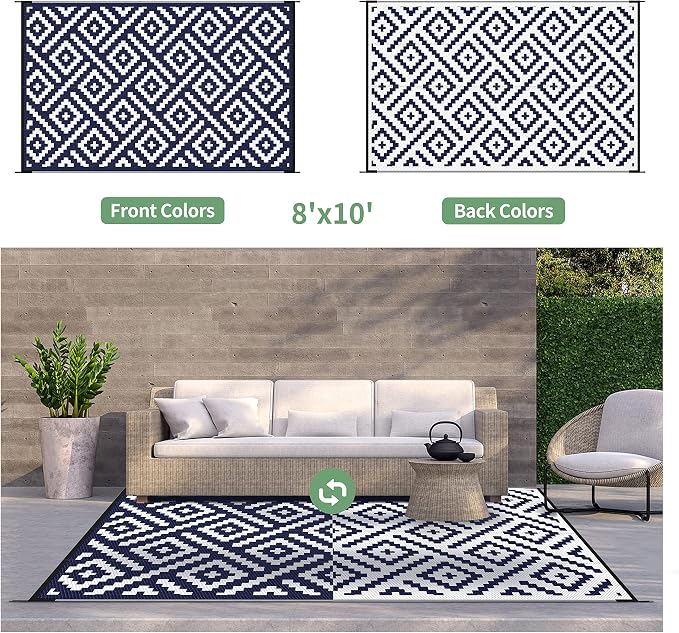 GENIMO Outdoor Rugs 8'x10' Waterproof, Reversible Mats, Area Plastic Straw Rug - Image 4