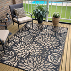 Outdoor Plastic Straw Rug Waterproof Patio 6x9 Black Brown Floral Mat by WondRg