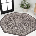 JONATHAN Y Boho Medallion Indoor Outdoor Octagon Area Rug 5 Ft Black/Gray by JONATHANY