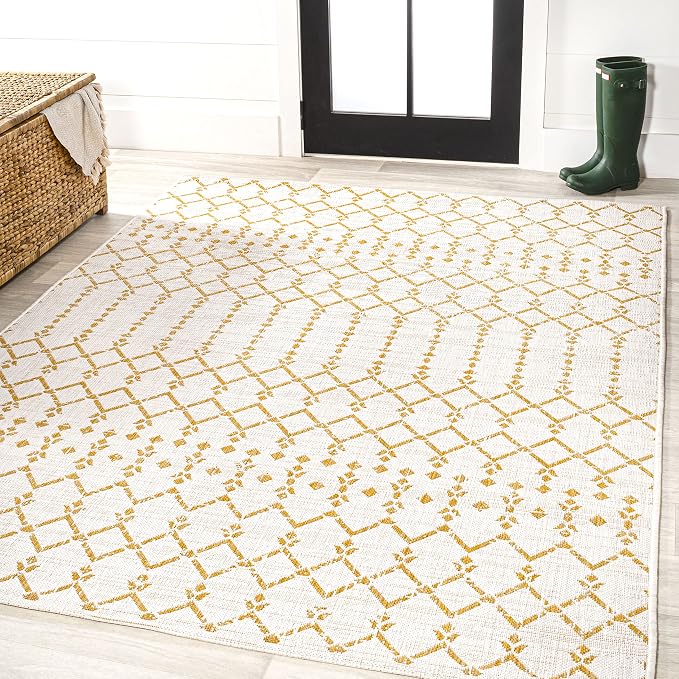 JONATHAN Y Moroccan Geometric Indoor Outdoor Area Rug 3X5 Cream/Yellow - Image 4