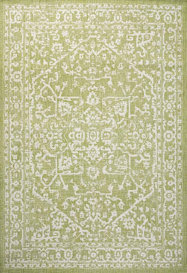 JONATHAN Y Boho Medallion Indoor Outdoor Area Rug 5X8 Green/Cream, Malta - Image 9