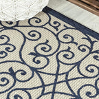 JONATHAN Y Vintage Filigree Indoor Outdoor Round Area Rug 5 Ft Navy/Beige - Image 3