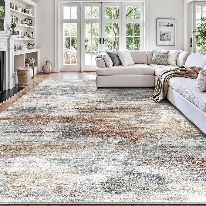 8x10 Area Rugs, Abstract Morden Soft Washable Rug, Non-Slip Low Pile Rugs by Yarooge