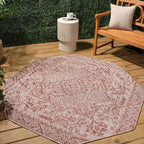 JONATHAN Y Boho Medallion Indoor Outdoor Octagon Area Rug 8 Ft Red/Taupe - Image 3