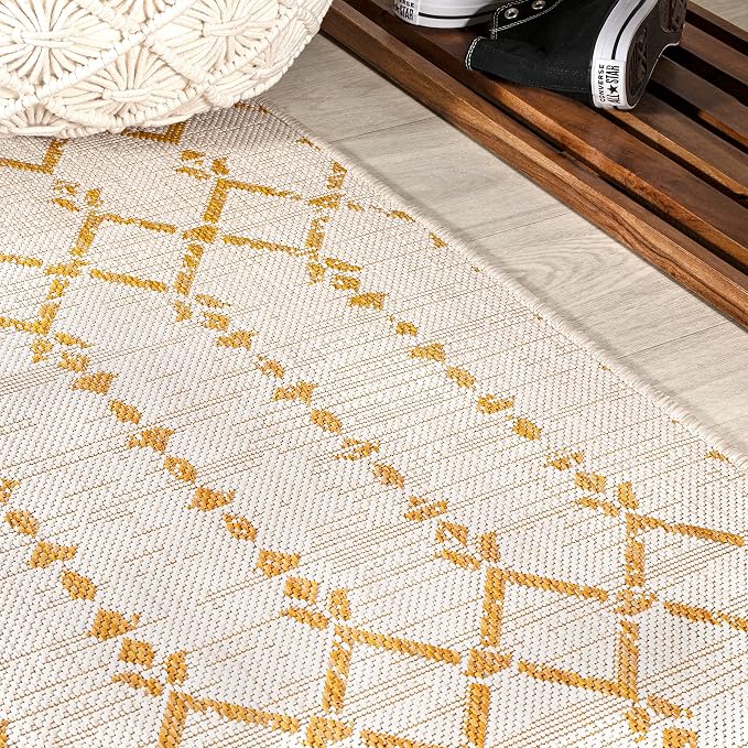 JONATHAN Y Moroccan Geometric Indoor Outdoor Runner Rug 2X10 Cream/Yellow - Image 5